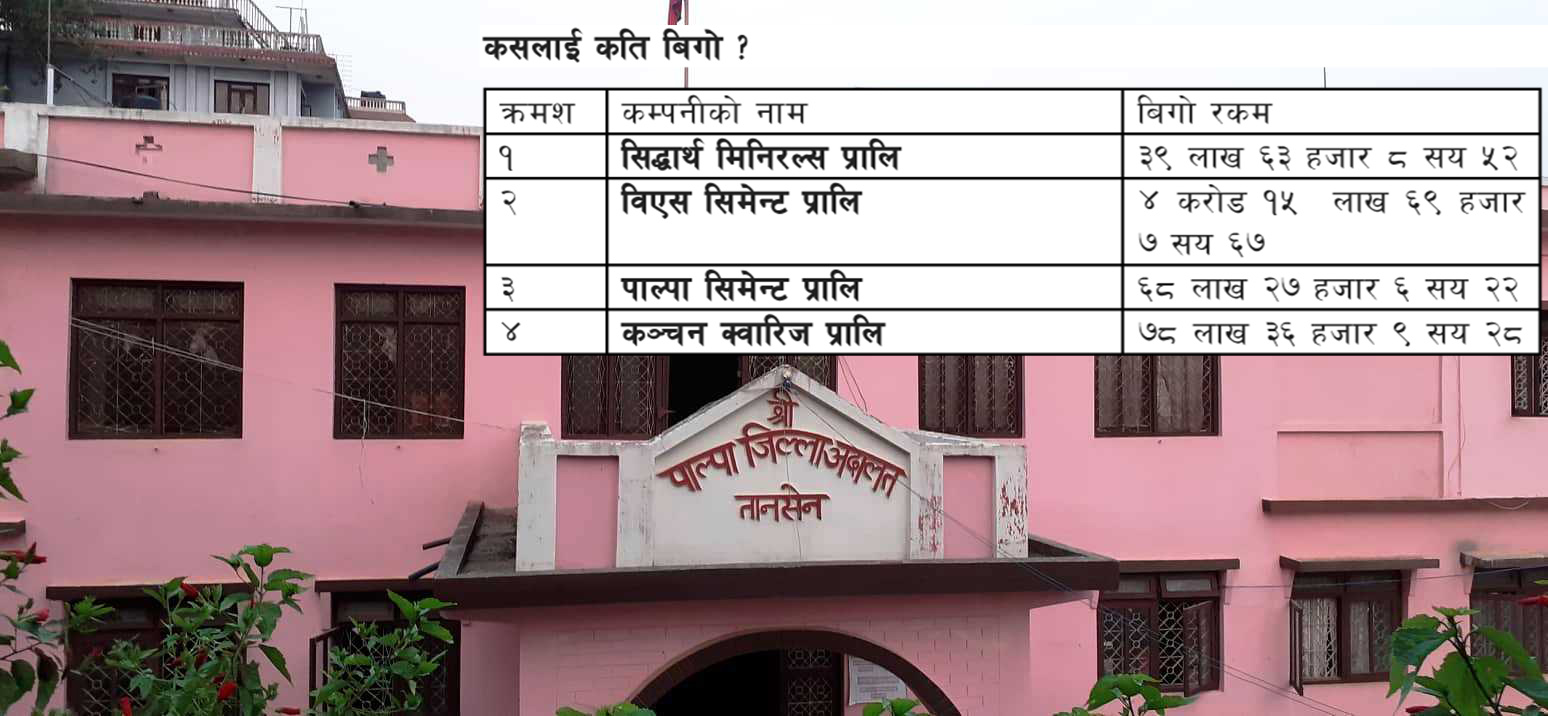 पाल्पामा अवैध रुपमा उत्खनन् गर्ने चार खानी उद्योगसहित १८ जना विरुद्ध मुद्दा